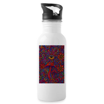 Psychedelisches Auge und Pilze - Trinkflasche mit integriertem Trinkhalm - Weiß - Rechts
