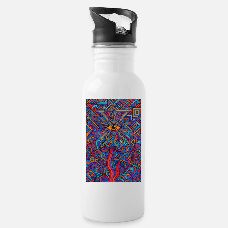 Psychedelic Eye and Mushrooms - Gourde avec paille intégrée - blanc