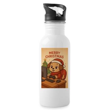 Weihnachts-Hund am PC - Trinkflasche mit integriertem Trinkhalm - Weiß - Rechts
