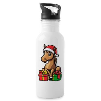 Pferd Weihnachten Geschenke - Trinkflasche mit integriertem Trinkhalm - Weiß - Rechts