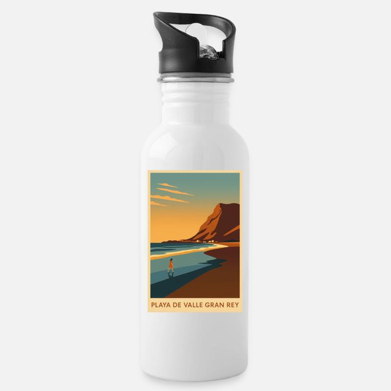 Valle Gran Rey auf La Gomera - Trinkflasche mit integriertem Trinkhalm - Weiß