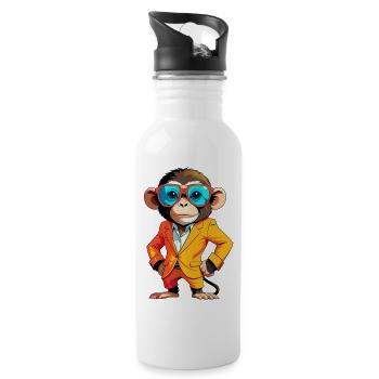 Bunter Affe Im Anzug Mit Sonnenbrille - Trinkflasche mit integriertem Trinkhalm - Weiß - Rechts