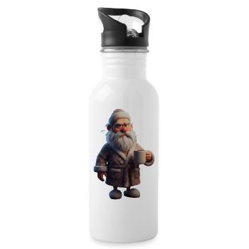 Grumpy Winter Grandpa with Coffee Mug Santa - Water bottle with straw - white - Right