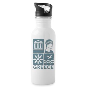 Greece Icons Square Design - Water bottle with straw - white - Right