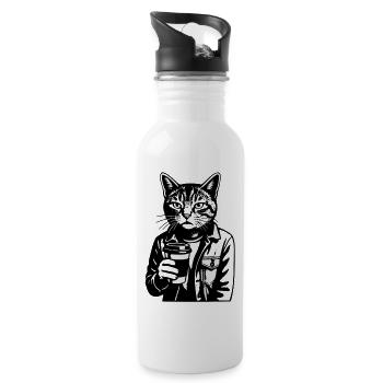 Katzenbarista im Hoodie - Trinkflasche mit integriertem Trinkhalm - Weiß - Rechts