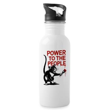 Power to the People Cat Painting - Water bottle with straw - white - Right