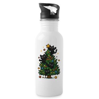 Weihnachtsbaum mit frechen Katzen - Trinkflasche mit integriertem Trinkhalm - Weiß - Rechts