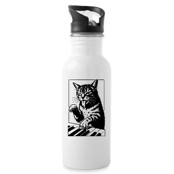 Black and white cat at the piano - Water bottle with straw - white - Right