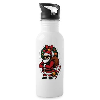 Cool Santa Claus with sunglasses - Water bottle with straw - white - Right