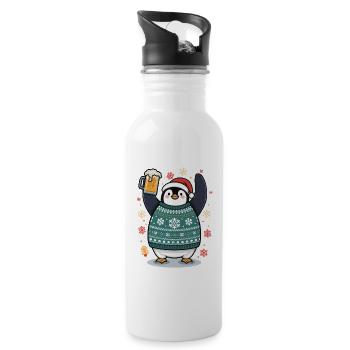 Festlicher Pinguin im Pullover - Trinkflasche mit integriertem Trinkhalm - Weiß - Rechts