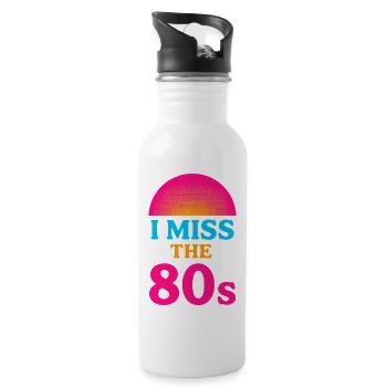 I Miss The 80s – Neon Halftone Retro - Water bottle with straw - white - Right
