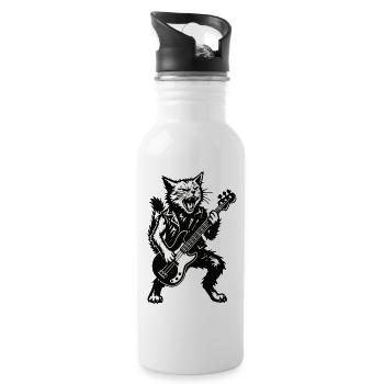 Katzenwerwolf Bassgroove - Trinkflasche mit integriertem Trinkhalm - Weiß - Rechts
