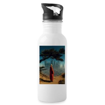 Red Robe Seer Over Neon City Ridge - Water bottle with straw - white - Right