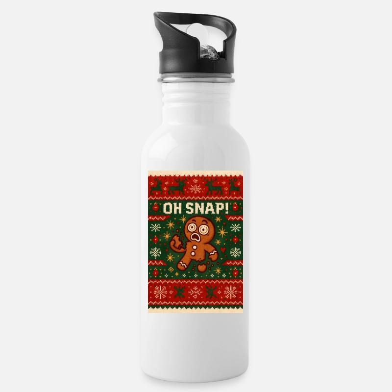 Ugly Christmas Lebkuchenmann - Trinkflasche mit integriertem Trinkhalm - Weiß