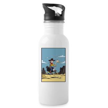 Cowboy reitet Emu in der Wüste - Trinkflasche mit integriertem Trinkhalm - Weiß - Rechts