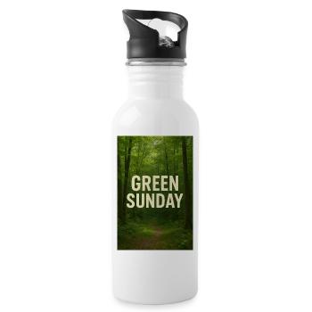 Grüner Sonntag im Wald - Trinkflasche mit integriertem Trinkhalm - Weiß - Rechts