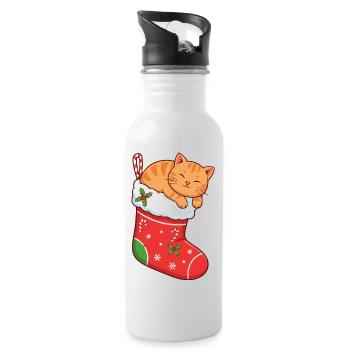 Kuschelkater im festlichen Stiefel - Trinkflasche mit integriertem Trinkhalm - Weiß - Rechts