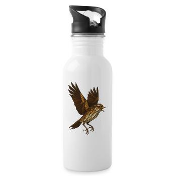 Geometric Bird in Brown - Water bottle with straw - white - Right