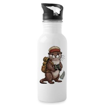 Loutre d’aventure avec jumelles - Gourde avec paille intégrée - blanc - Droite