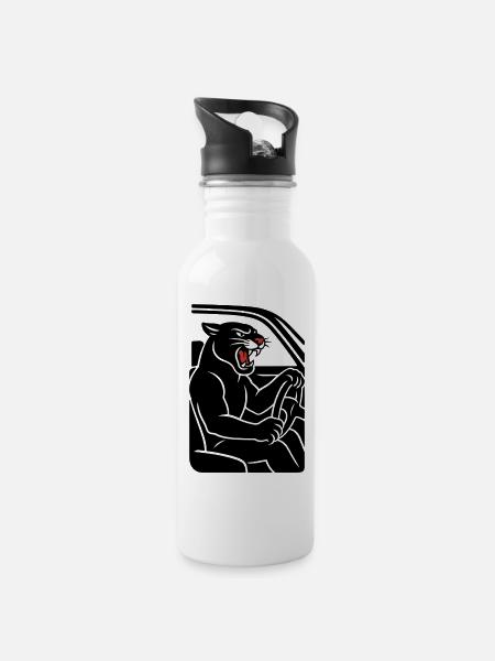 Panther Auto - Trinkflasche mit integriertem Trinkhalm - Weiß