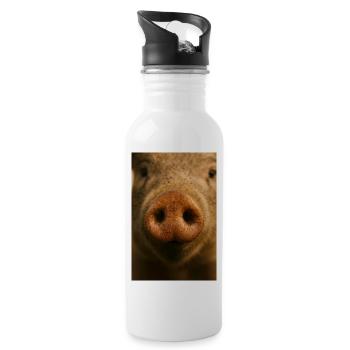 Gros plan chaleureux du museau de cochon - Gourde avec paille intégrée - blanc - Droite