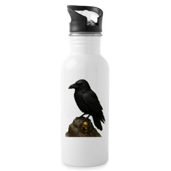 Corbeau sur roche et crâne doré - Gourde avec paille intégrée - blanc - Droite