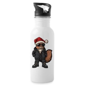 Squirrel Christmas Winter - Water bottle with straw - white - Right