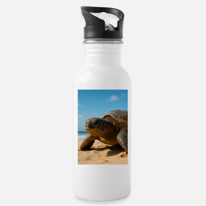 Schildkröte am Strand im Sonnenschein - Trinkflasche mit integriertem Trinkhalm - Weiß