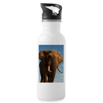 Elephant in close-up with sunshine - Water bottle with straw - white - Right