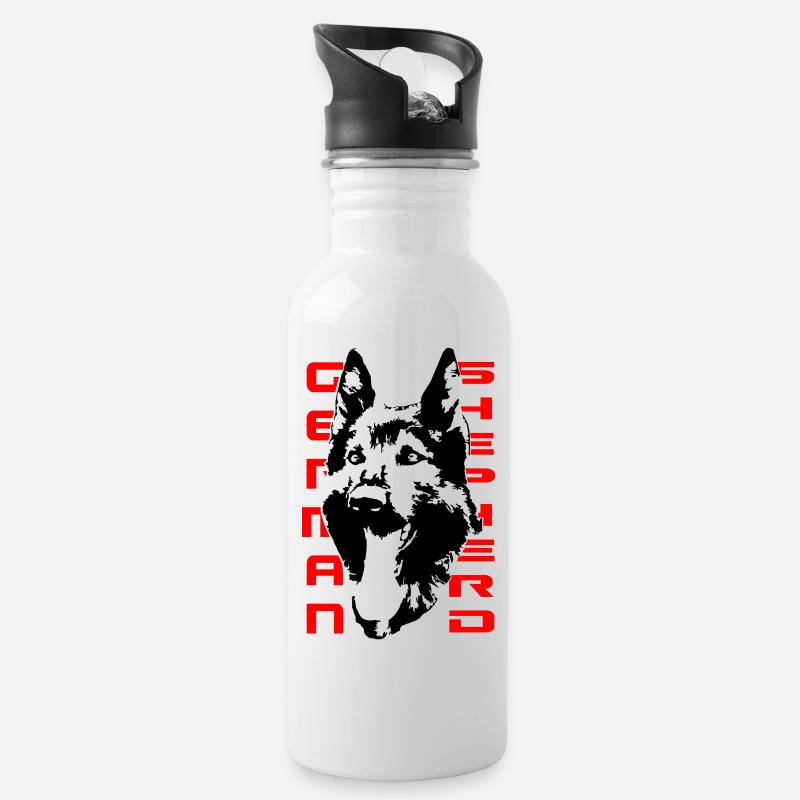 Wunderschöner Schäferhund Kopf - Trinkflasche mit integriertem Trinkhalm - Weiß