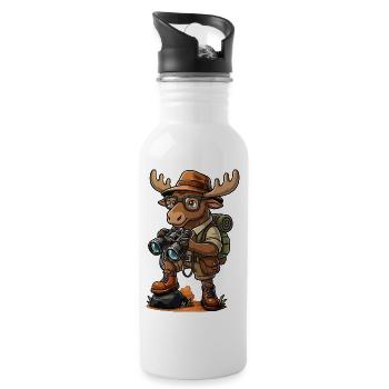 Funny Moose Explorer Hiking Camping Adventure - Water bottle with straw - white - Right