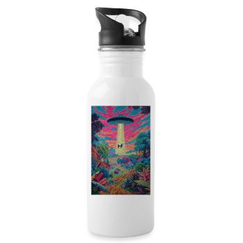 Psychedelische UFO-Turmkuh - Trinkflasche mit integriertem Trinkhalm - Weiß - Rechts