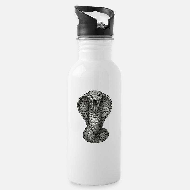 Kobra Graphitlinien-Illustration - Trinkflasche mit integriertem Trinkhalm - Weiß
