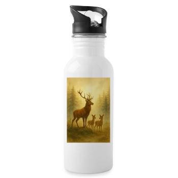 Golden deer family in forest - Water bottle with straw - white - Right