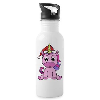 Weihnachtshut Festliches Einhorn - Trinkflasche mit integriertem Trinkhalm - Weiß - Rechts