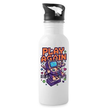 Play Again: Retro Katzen-Arcade - Trinkflasche mit integriertem Trinkhalm - Weiß - Rechts