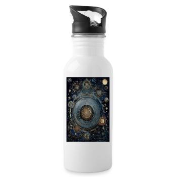 Kosmischer Zahnrad-Uhrennebel - Trinkflasche mit integriertem Trinkhalm - Weiß - Rechts
