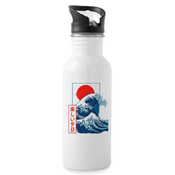 Japanese Wave Red Sun - Water bottle with straw - white - Right