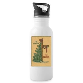 Die Jahreszeit: Der Grund, Vintage-Weihnachtschristlich. - Trinkflasche mit integriertem Trinkhalm - Weiß - Rechts