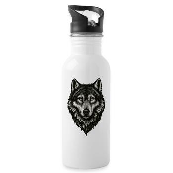 W Wolf Head Line Art Black & White - Water bottle with straw - white - Right