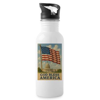 God Bless America Flag Art - Water bottle with straw - white - Right