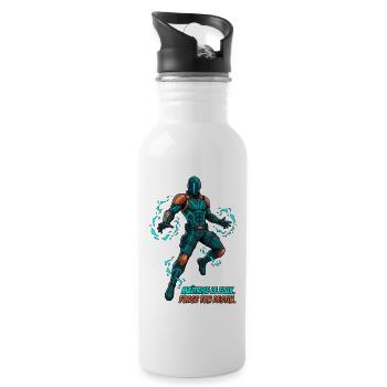 Cyberpunk Hero - Comic Illustration - Water bottle with straw - white - Right