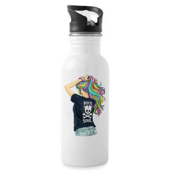 Rock Soul Girl – Buntes Rocker Statement Design - Trinkflasche mit integriertem Trinkhalm - Weiß - Rechts