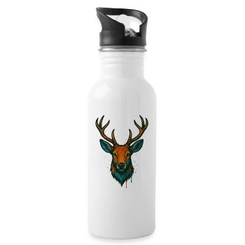 Deer Head Neon Art - Water bottle with straw - white - Right