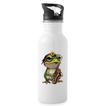 Jazzfrosch mit Saxophon - Trinkflasche mit integriertem Trinkhalm - Weiß - Rechts