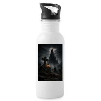 Gothic Schloss im Nebel - Trinkflasche mit integriertem Trinkhalm - Weiß - Rechts