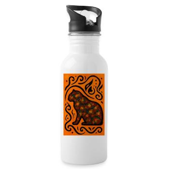 Mystic Cat Mandala Orange - Trinkflasche mit integriertem Trinkhalm - Weiß - Rechts