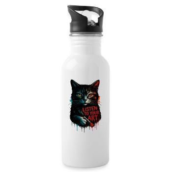 Hör auf deine Kunst Katze - Trinkflasche mit integriertem Trinkhalm - Weiß - Rechts