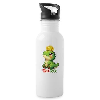 Tree Rex mit Lichterkette und Geschenk Weihnachten - Trinkflasche mit integriertem Trinkhalm - Weiß - Rechts