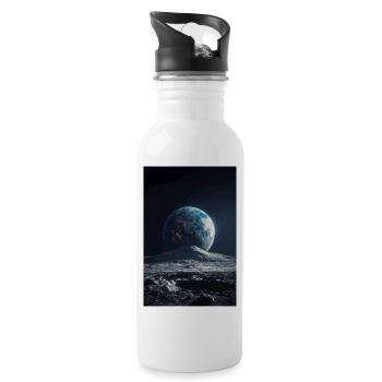 Aufstieg der Erde über dem gefrorenen Mond - Trinkflasche mit integriertem Trinkhalm - Weiß - Rechts